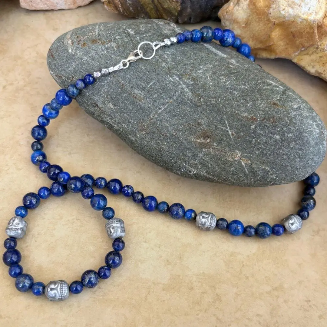 an image of a Hematite Buddhas with Lapis Lazuli Necklace