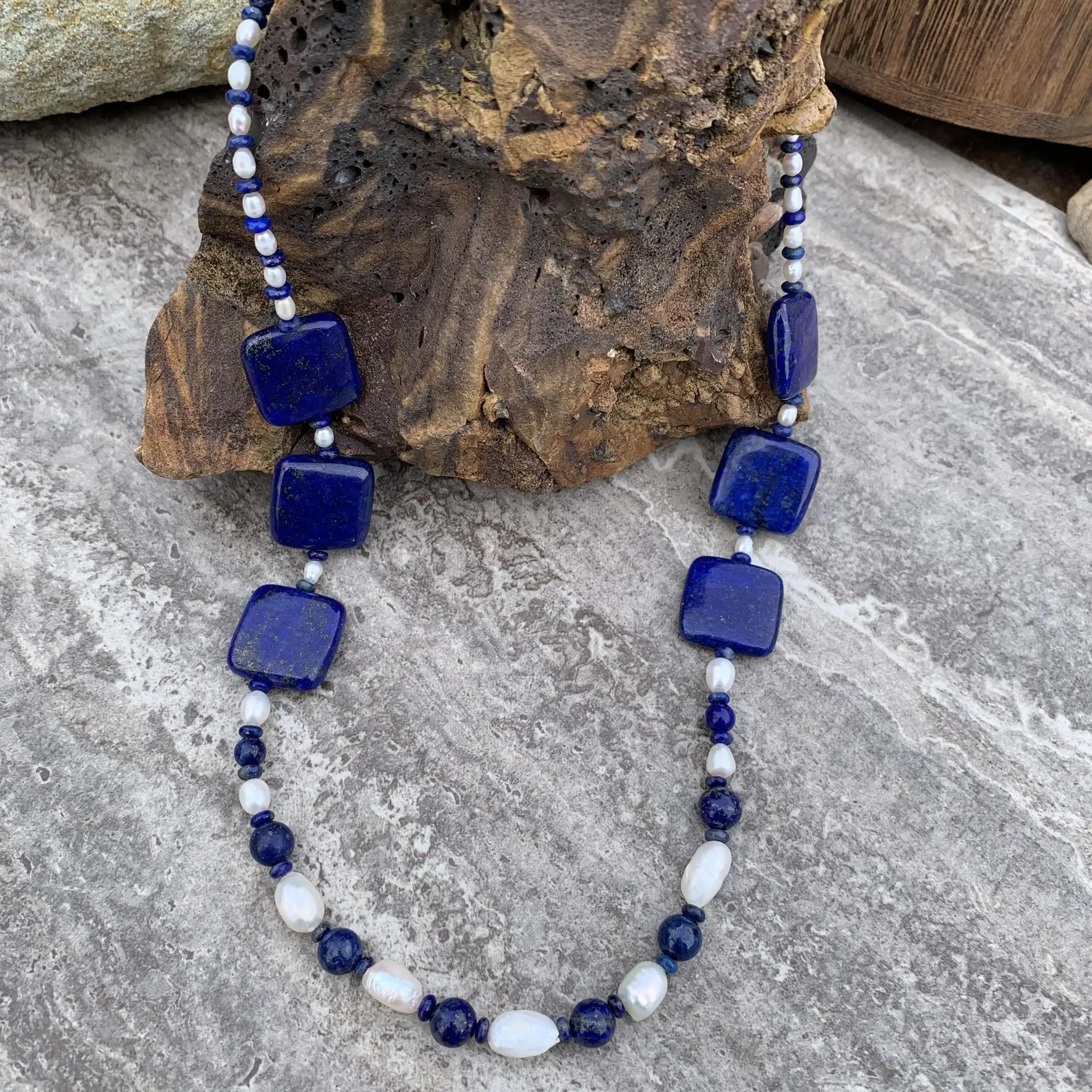 an image of a Lapis Lazuli and Pearls Statement Necklace