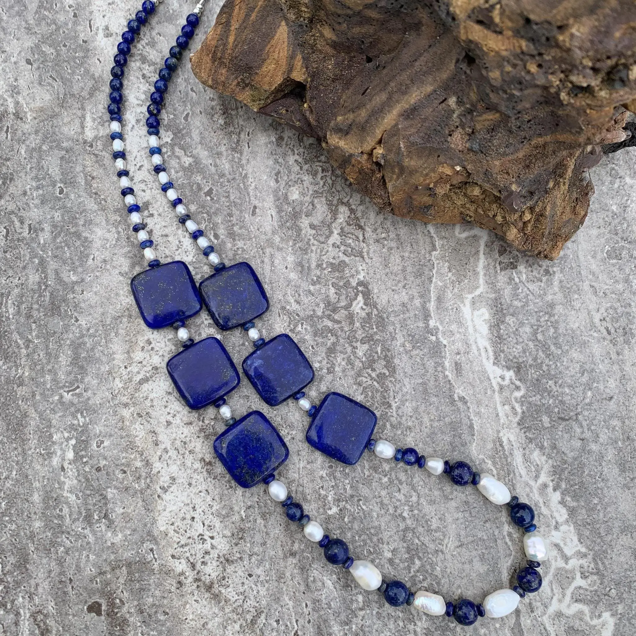 an image of a Lapis Lazuli and Pearls Statement Necklace
