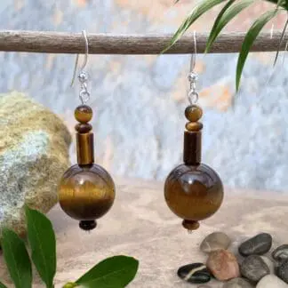 an image of a pair of Mixed Beaded Tiger's Eye Dangle Earrings