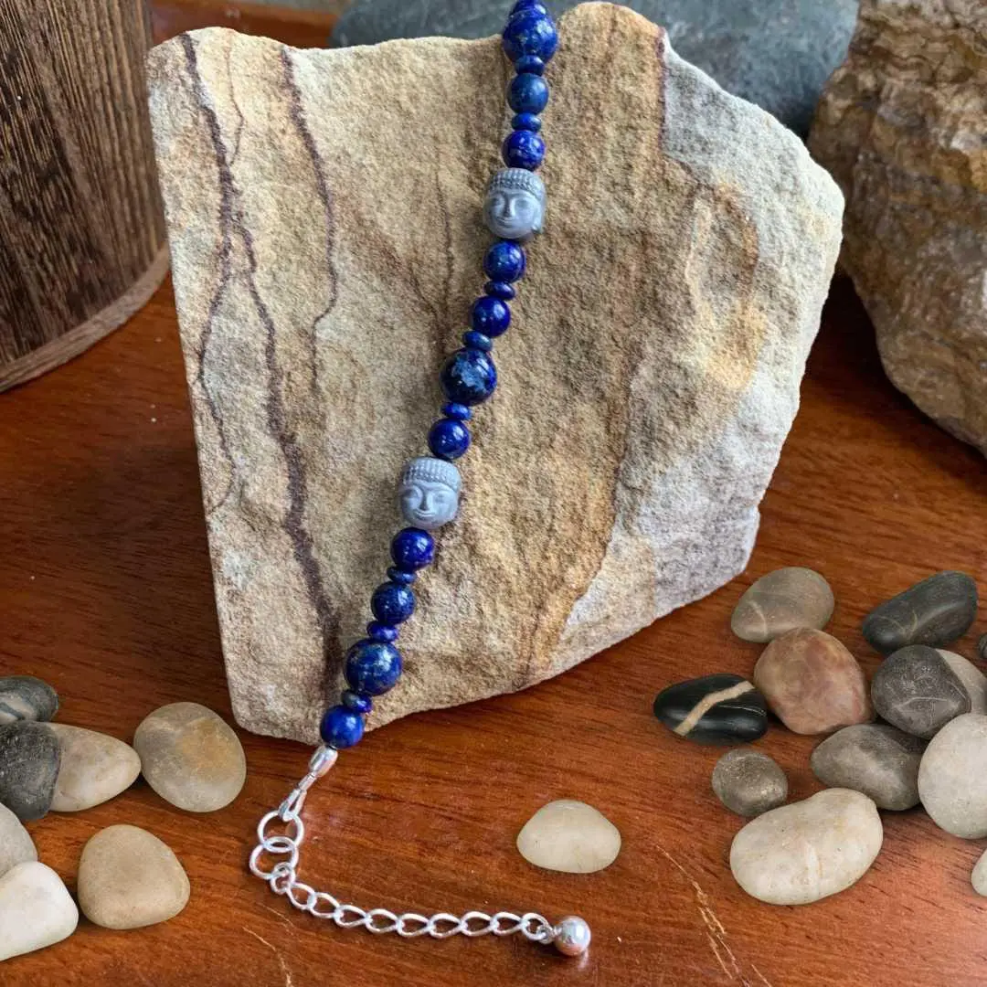 an image of a Hematite Buddhas with Lapis Lazuli Bracelet