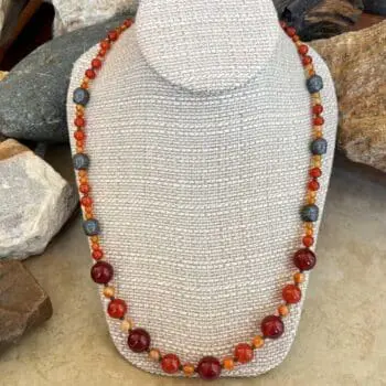an image of a Beaded Carnelian and Hematite Buddha Necklace