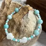 An image of a Mother of Pearl Seashell and Amazonite Bracelet