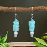 an image of Square Stacked Amazonite with Pearl Beaded Earrings