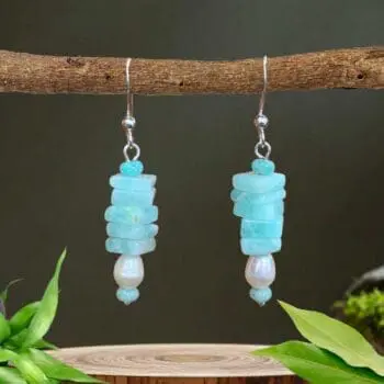an image of Square Stacked Amazonite with Pearl Beaded Earrings