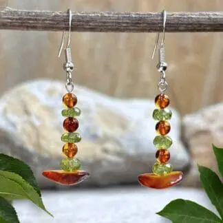 an image of a pair of Amber and Peridot Beaded Earrings
