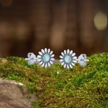 an image of a Sterling Silver Flower Stud Earrings with Larimar