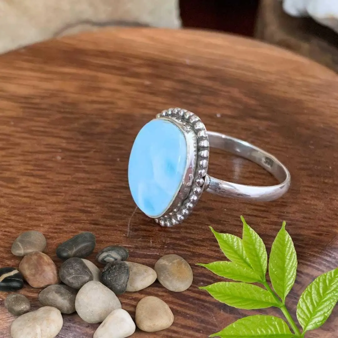 an image of a side view of a Freeform Larimar and Sterling Silver Ring