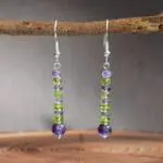 an image of a pair of Amethyst and Peridot Beaded Earrings with a nice amount of dangle
