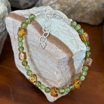 an image of an Amber Cubes and Peridot Beaded Bracelet