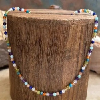 an image of a mixed faceted gemstone beaded necklace