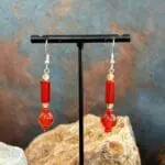 an image of a pair of Carnelian and Citrine Beaded Dangle Earrings with Sterling Silver Earring Hook