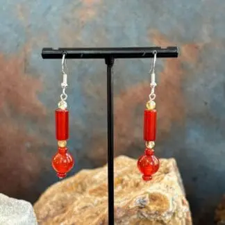 an image of a pair of Carnelian and Citrine Beaded Dangle Earrings with Sterling Silver Earring Hook