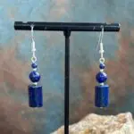 an image of a pair of Lapis Lazuli and Sterling Beaded Earrings that are 1.75 inches long from the top of the earring hook
