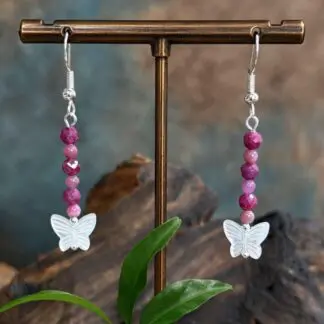 Ruby and Mother of Pearl Butterfly Earrings
