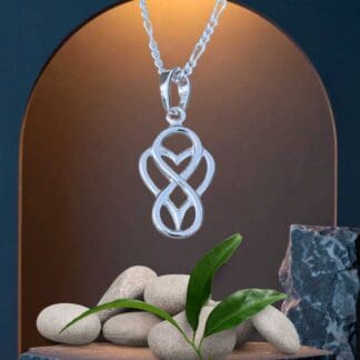 an image of an Everlasting Love Infinity Heart Sterling Silver Pendant showing an infinity symbol with a heart