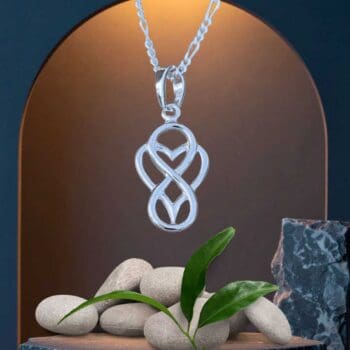 an image of an Everlasting Love Infinity Heart Sterling Silver Pendant showing an infinity symbol with a heart
