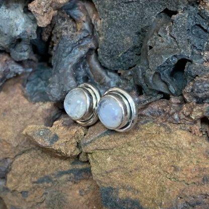 Sterling Rainbow Moonstone Studs