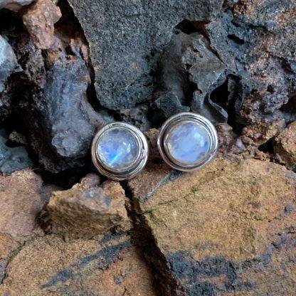 Sterling Rainbow Moonstone Studs