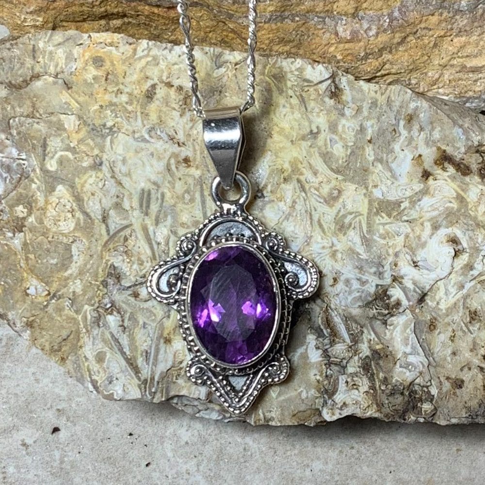 Angel Wing Necklace Amethyst Pendant Devotion Stone 18 Silver Plated