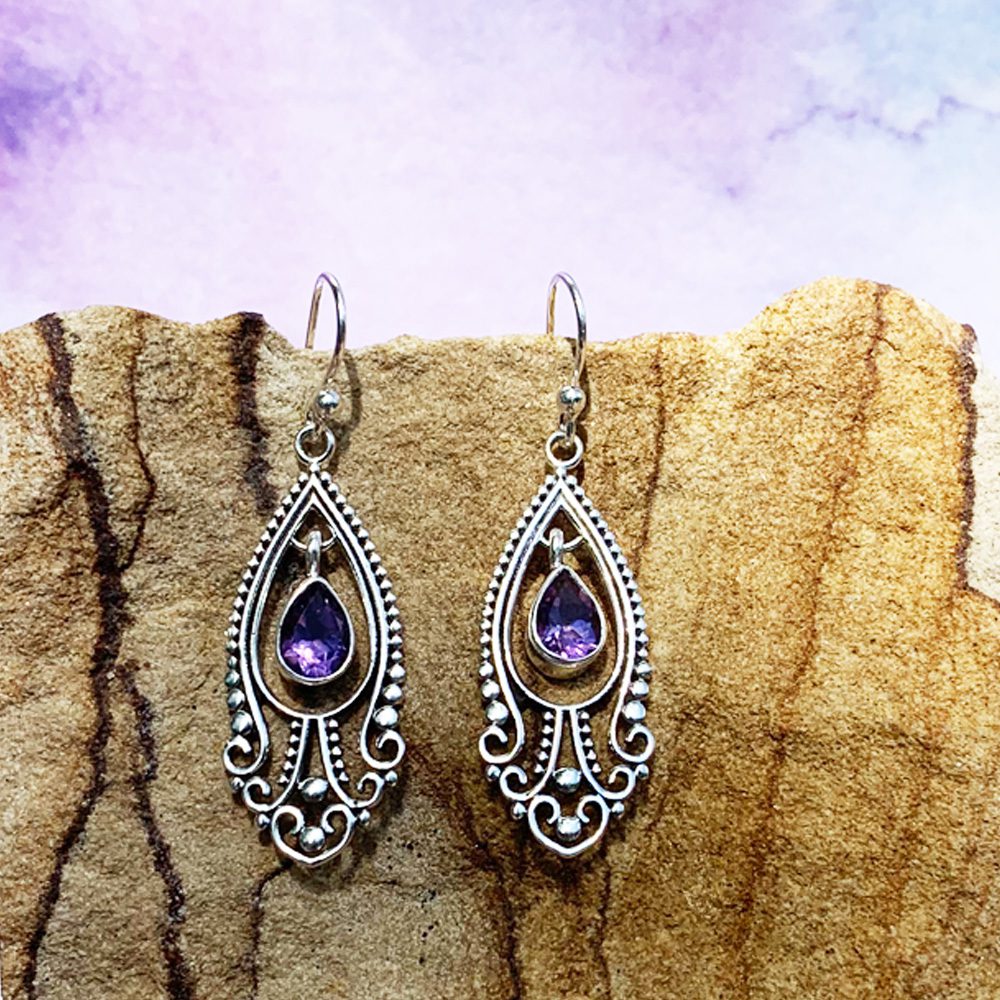 Amethyst Drop & Silver Earrings - GLE-Good Living Essentials