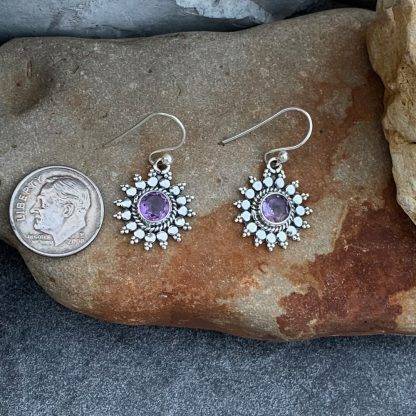 Amethyst & Sterling Sunburst Earrings