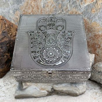 Hamsa Hammered Tin Box