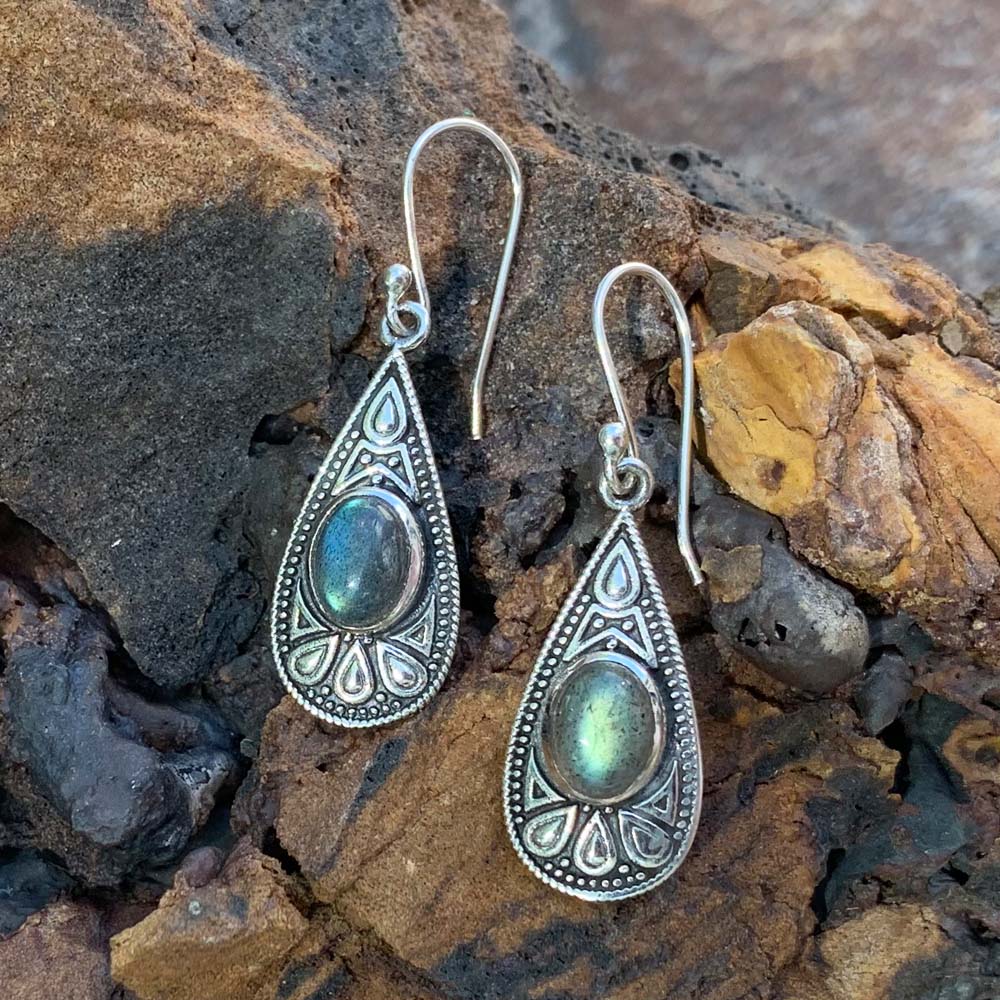•EQUA-ORBIT• labradorite + mixed metal dangle earrings main image 1