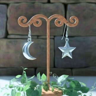 Sterling Silver Moon and Star Dangle Earrings