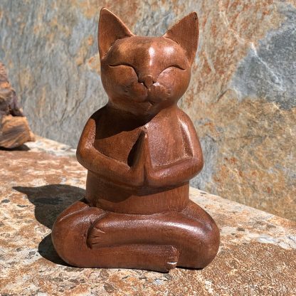 Meditating Hand Carved Cat