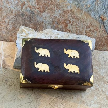 Wooden Box with Brass Elephants