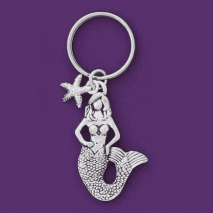 Mermaid Starfish Pewter Keychain