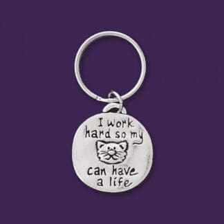 Funny Cat Pewter Keychain