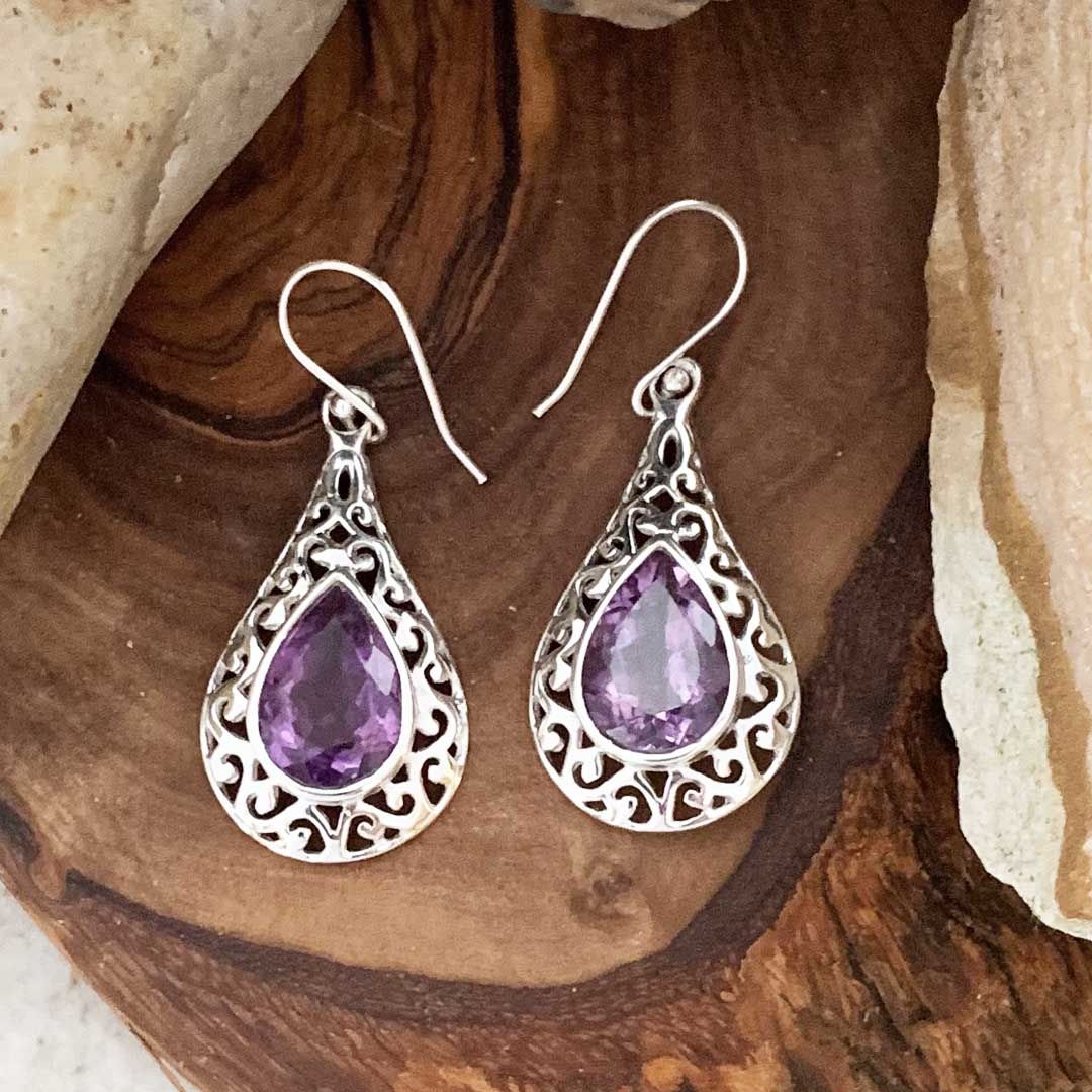 Amethyst and Sterling Filigree Earrings - GLE-Good Living Essentials