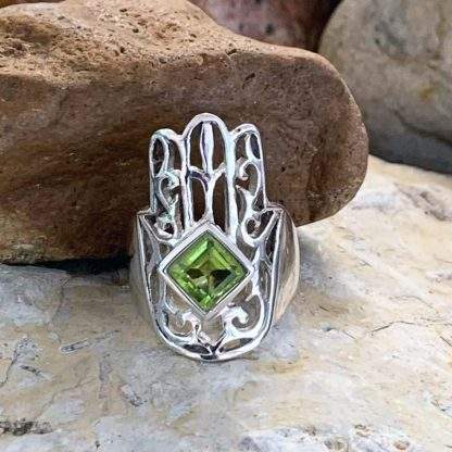 Peridot Hamsa Sterling Ring