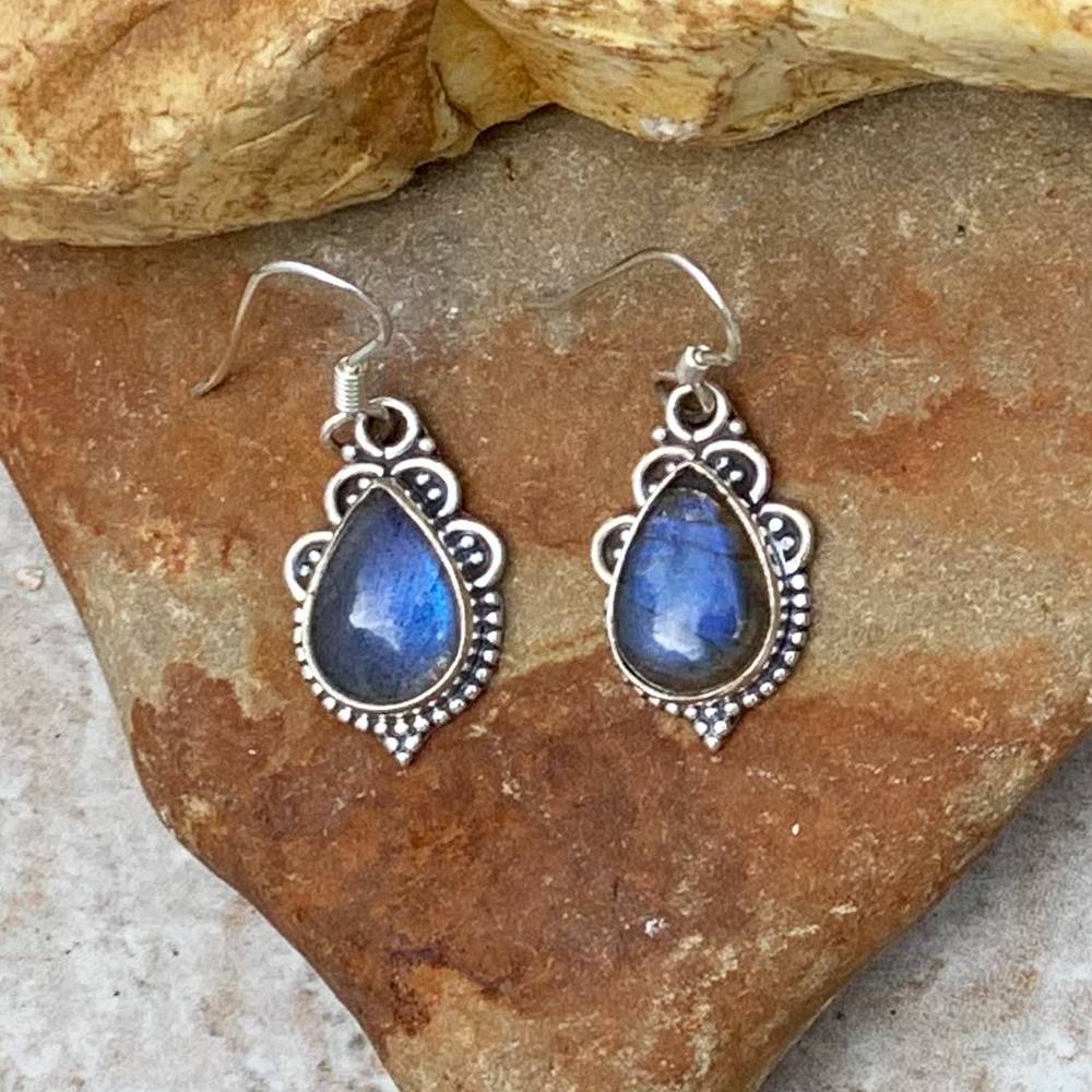 Labradorite & Sterling Teardrop Earrings - GLE-Good Living Essentials