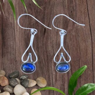 An image of a pair of Labradorite and Sterling Silver Heart Earrings