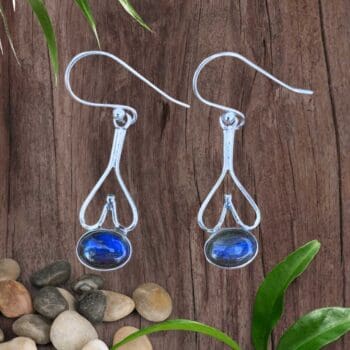 An image of a pair of Labradorite and Sterling Silver Heart Earrings