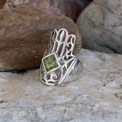 Peridot Hamsa Sterling Ring