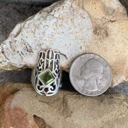 Peridot Hamsa Sterling Ring