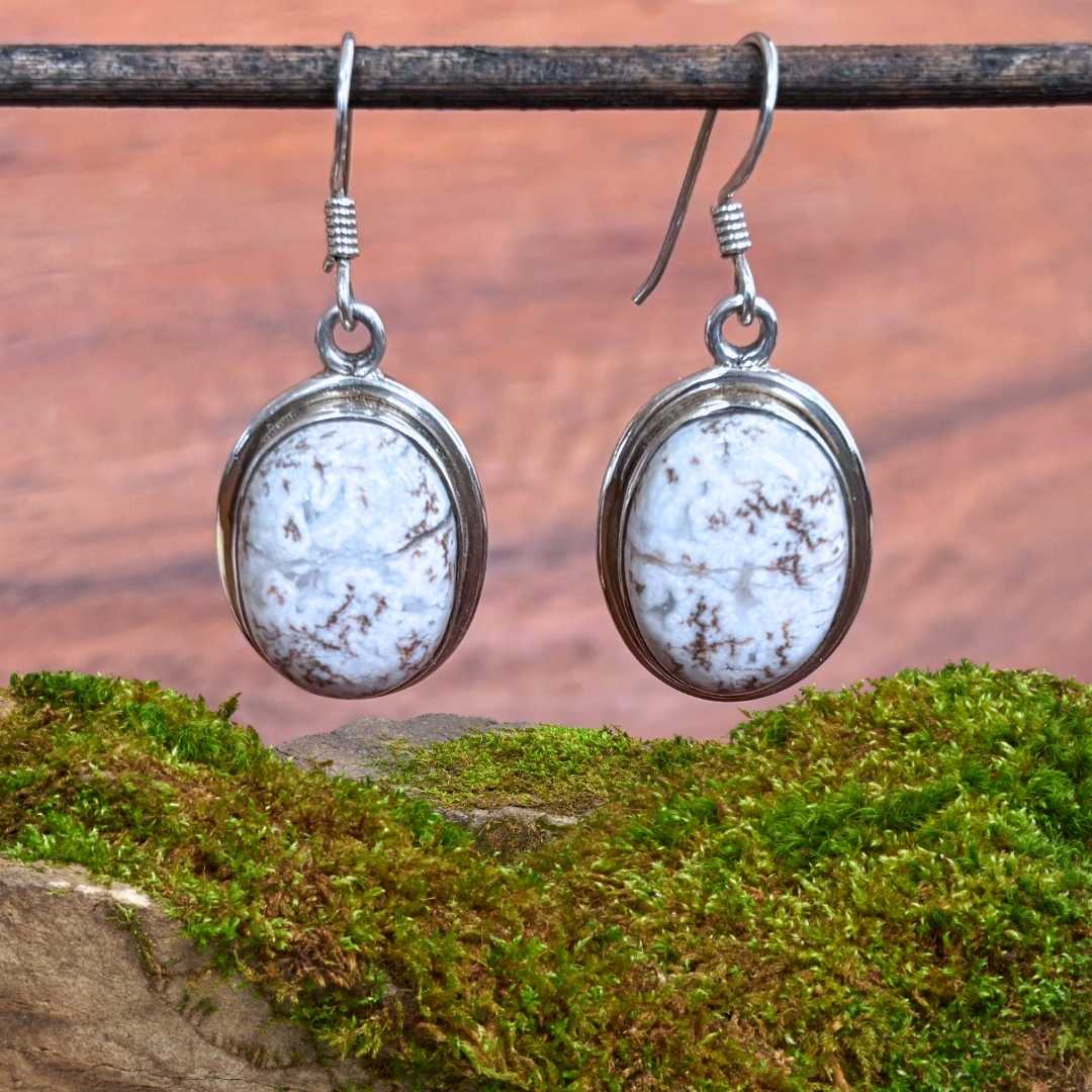 an image of a pair of oval Rosetta Jasper and Sterling Silver Earrings