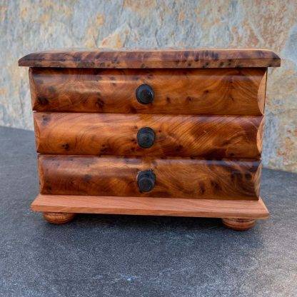 An image of Moroccan Thuya Wood Mini-Chest with three drawers and beautiful burl in the wood