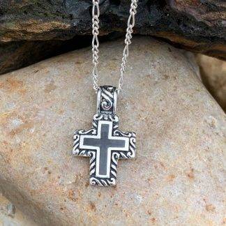 Onyx and Sterling Cross Pendant