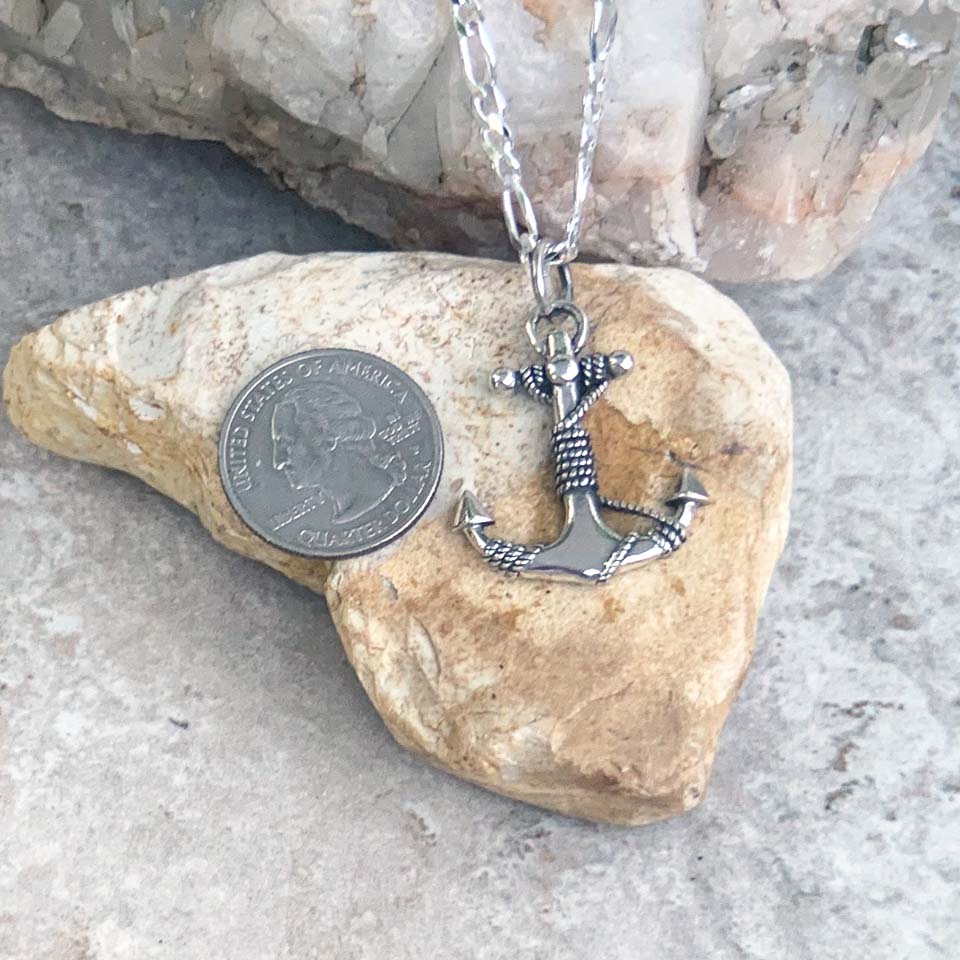 thumbnail image 2 of 925 Sterling Silver Anchor Necklace - Adjustable 16-22 Inches - Nautical Pendant 2 of 4