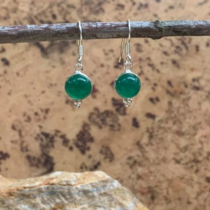 Green Onyx Round Earrings