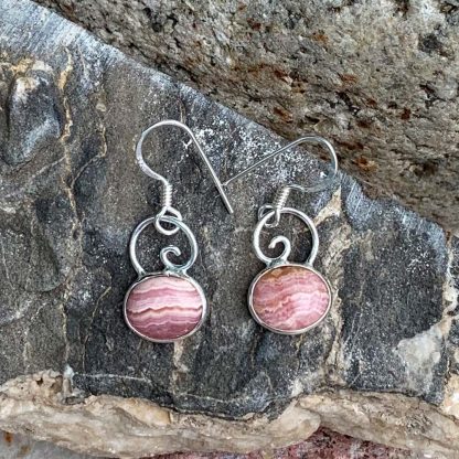 Rhodochrosite & Sterling Dangle Earrings