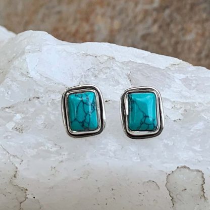 Turquoise & Sterling Rectangular Studs