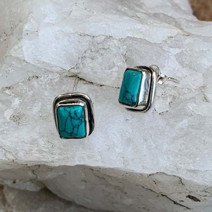 Turquoise & Sterling Rectangular Studs - Image 2