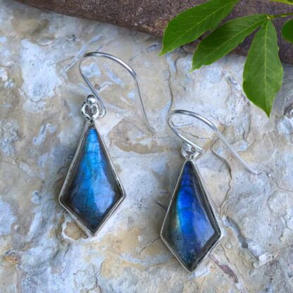 Geometric Shaped Labradorite Sterling Silver Earrings