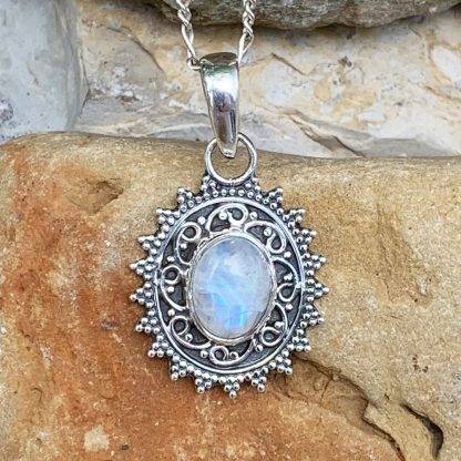 Moonstone Oval Sterling Silver Pendant